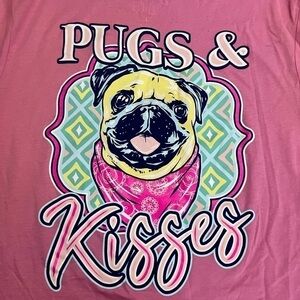 Pugs & Kisses Pink Crew Short Sleeve Shirt- Size XL